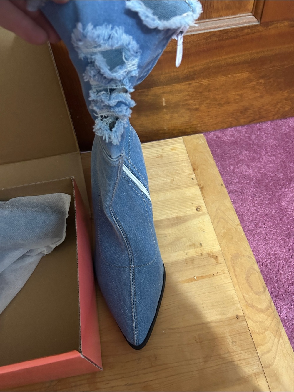 Blue Denim Pointed Toe Ankle Boot